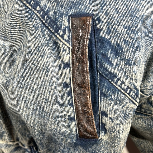 VTG 80s 90s Urban Equipment Acid Wash Denim Coat Leather Trim Oversized XL - Picture 6 of 7